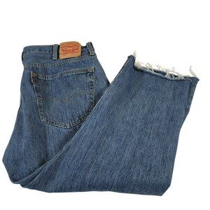 Levi 501 Denim Jeans, Men 40x30*, Med Wash Blue,  Button Fly, Fringe Hem, EUC